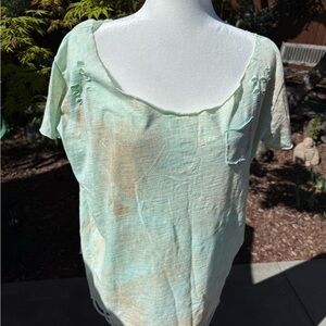 Light Mint Scoop Neck Short Sleeve Top with Subtle Distressing